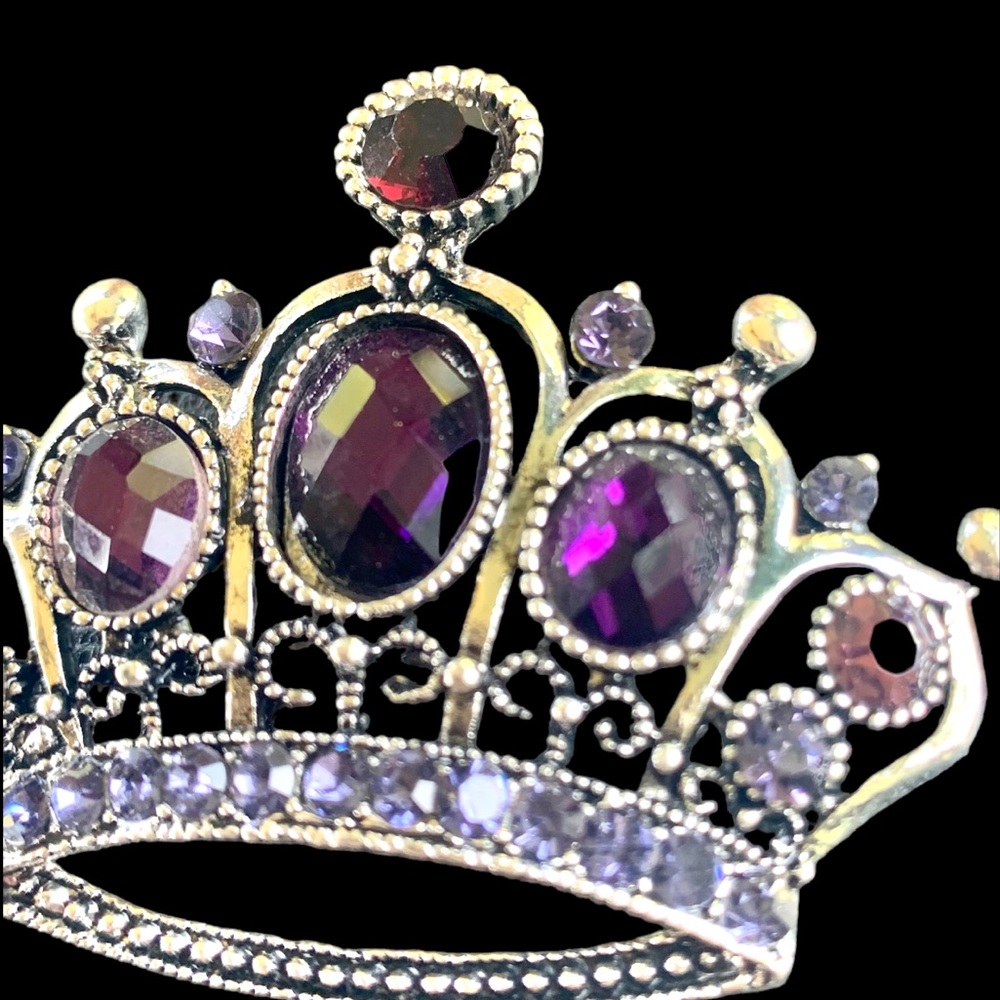 Purple Rhinestone Silver Tone Brooch - 2.25” Wide - Picture 4 of 6